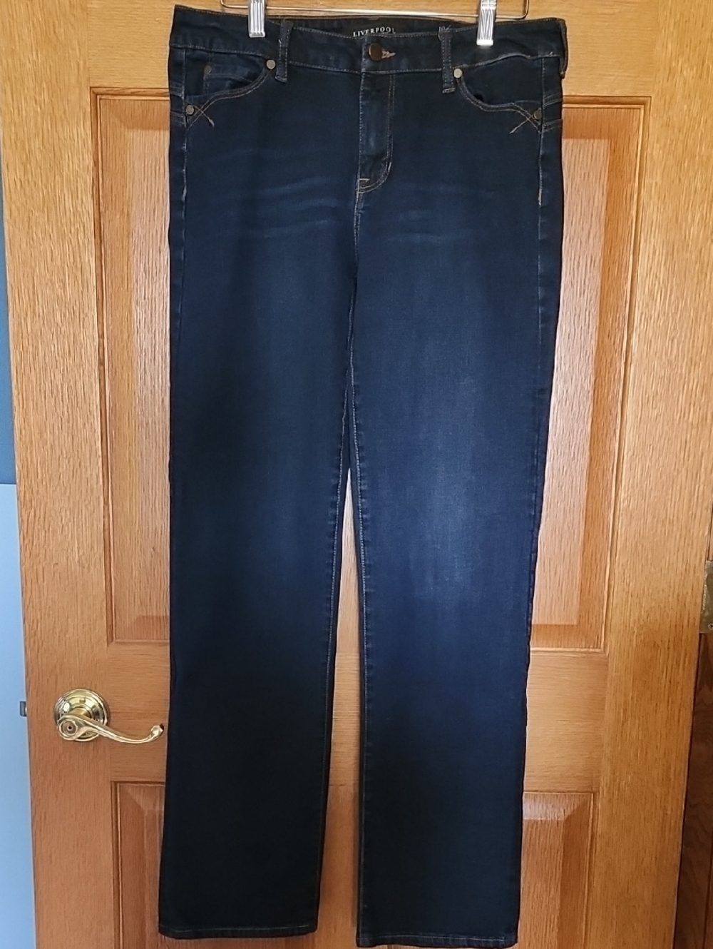 Liverpool Dark Blue Hugger Straight Jeans, Size 10